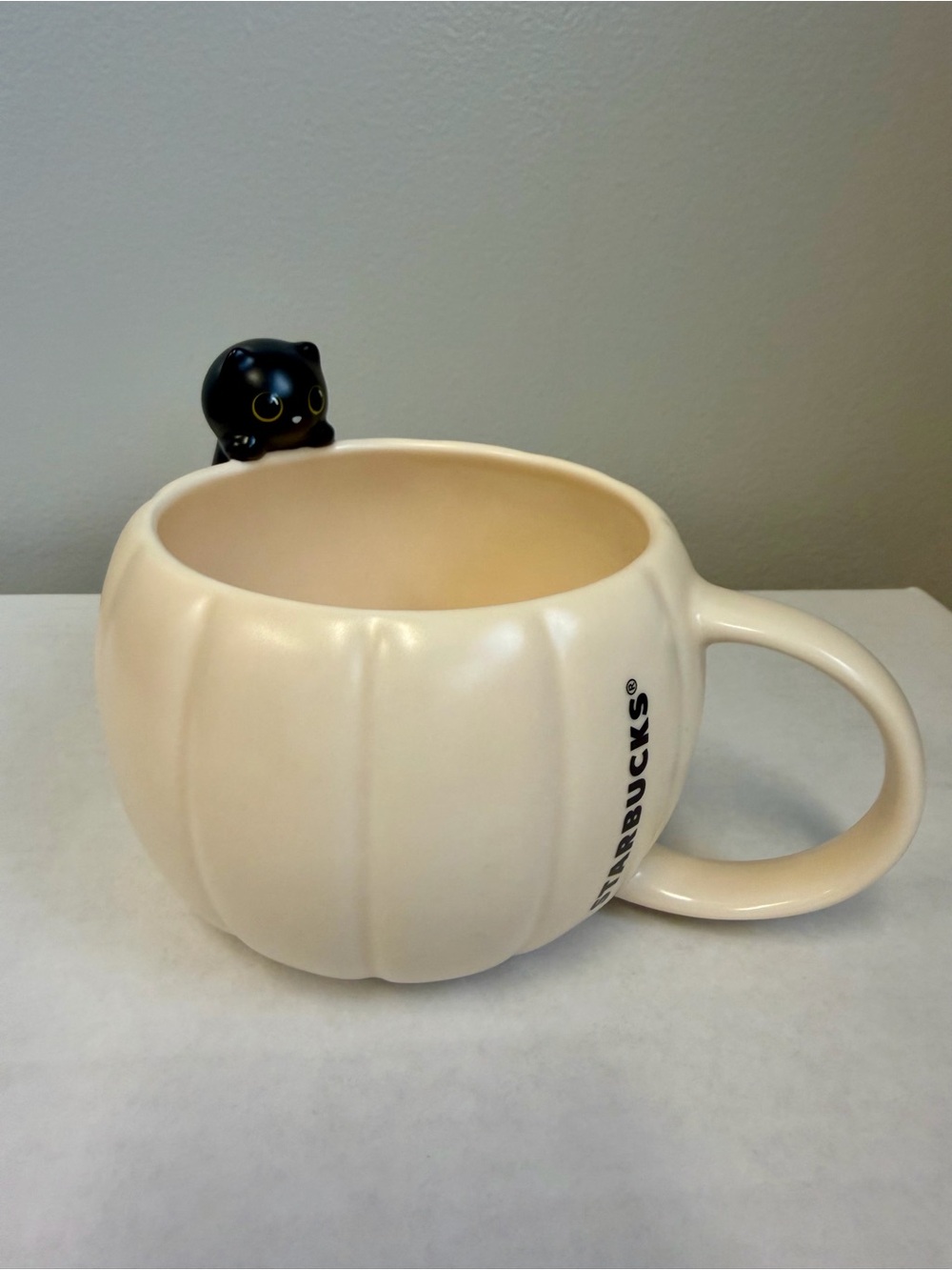 Starbucks Cream Pumpkin Mug with Black Cat Accent